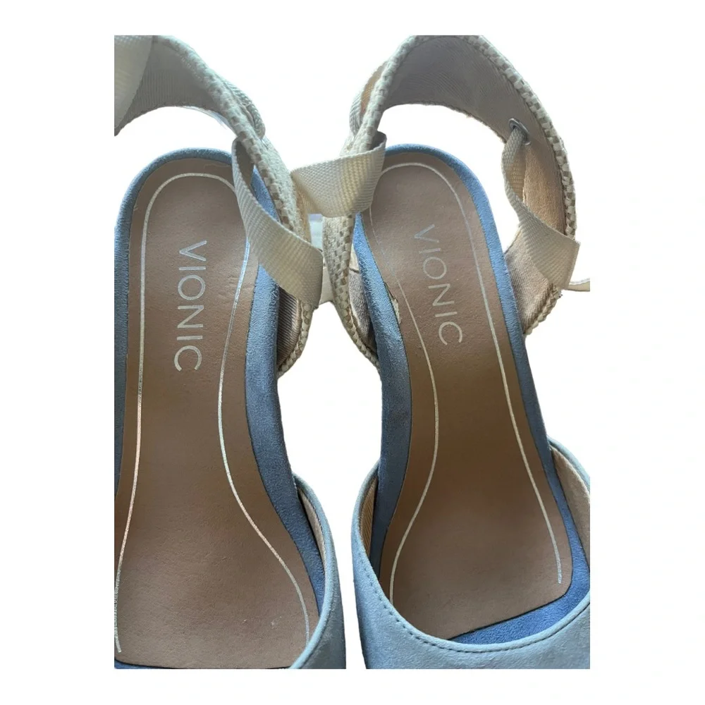 Vionic Espadrille Wedges Strappy Tie Aruba Maris Blue and Khaki